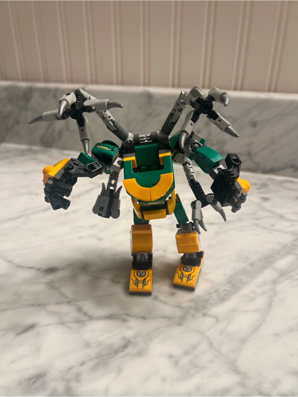 Green and Yellow Spider Mech Building Toy - Kids Lego